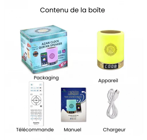 Lampe Coran Intelligente 5-En-1 | Lumière Relaxante + Récitations Des Meilleurs Imams