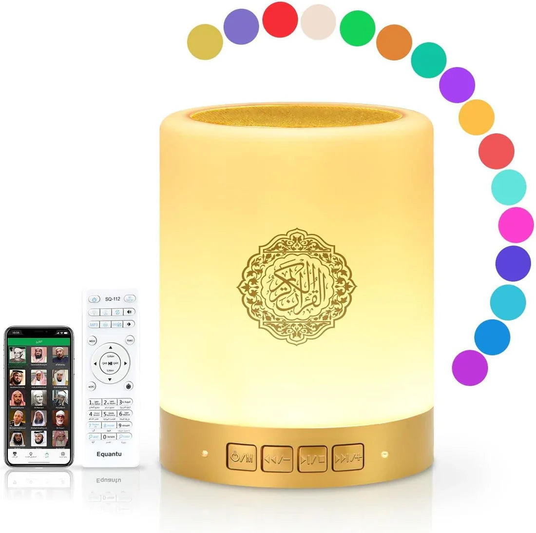 Lampe Coran Intelligente 5-En-1 | Lumière Relaxante + Récitations Des Meilleurs Imams